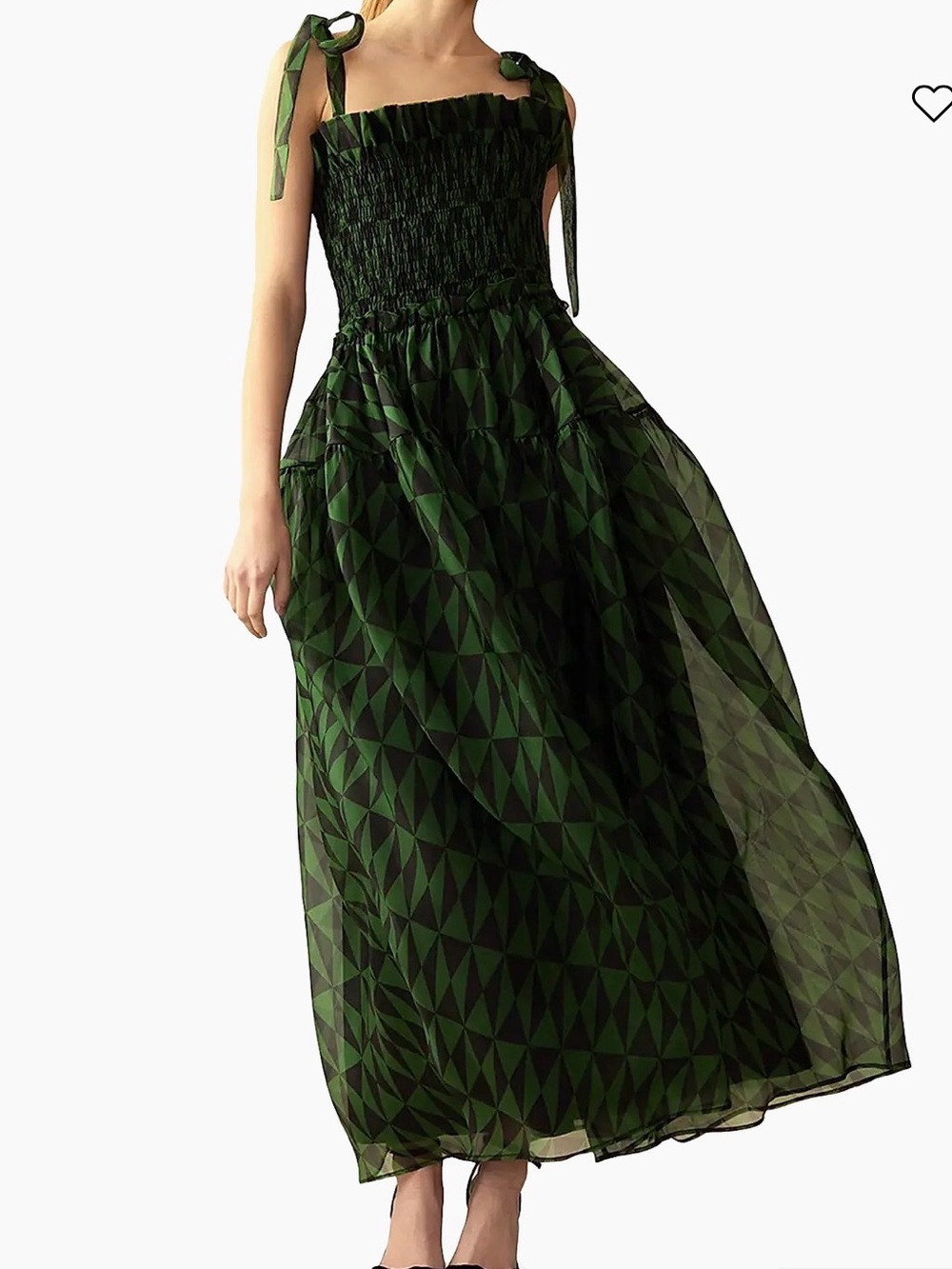 Cynthia Rowley Green Geometric Tie-Shoulder Smocked Maxi Dress